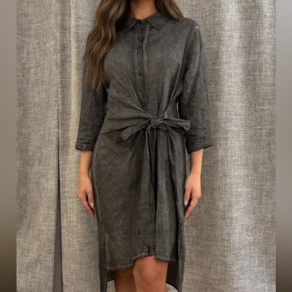 Washed Charcoal Tie-Waist Midi Dress
